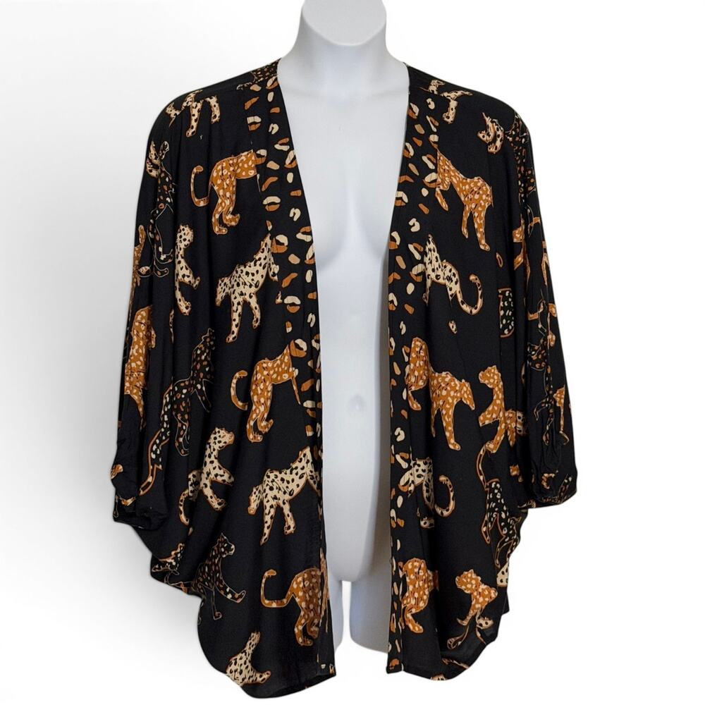 Anna & Ava Leopard Kimono Cardigan Open Front Boho Duster One Size Viscose